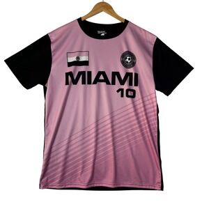 Fast Action Miami Soccer Jersey Mens Large Pink Black Graphic NWT